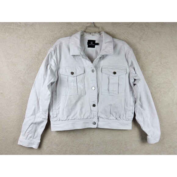 Volcom Women's Cropped White Denim Jacket Size L 10 - Picture 1 of 4